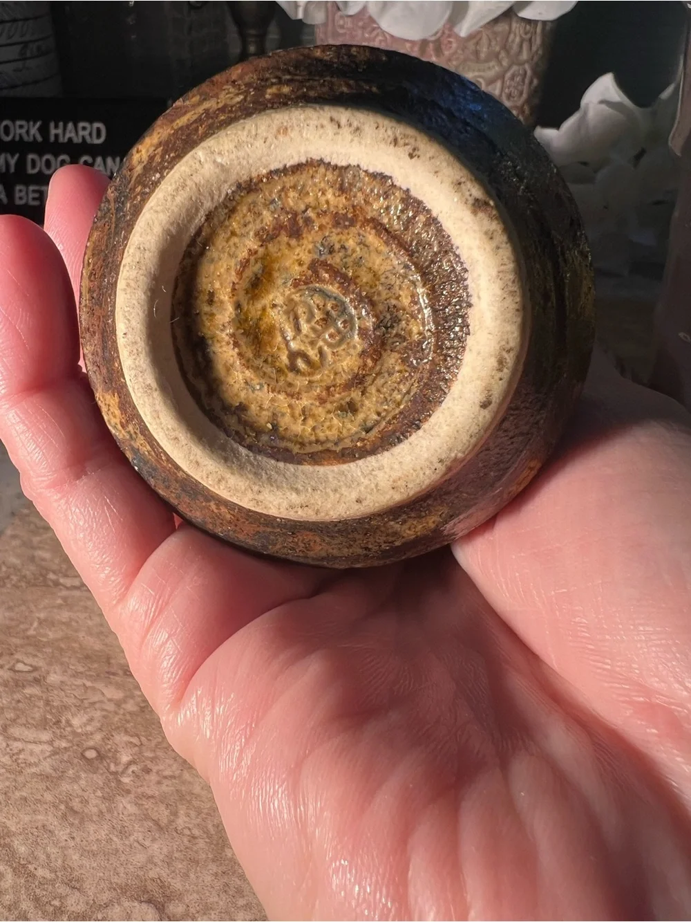 signed, Japanese Pottery w/ handpoured candle sm.